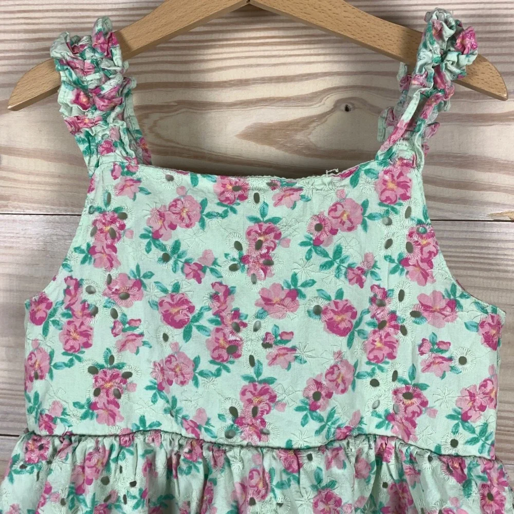 Btween Dress Girls 8 Green Floral Eyelet Ruffle Pastel‎ Garden